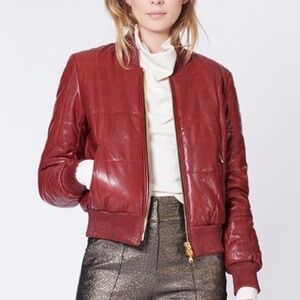 Veronica Beard Malin Quilted Leather Bomber Jacket Red Small Casual Fall Winter